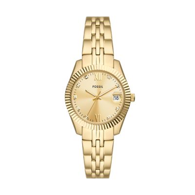 Reloj Scarlette de acero inoxidable en tono dorado con tres agujas y fecha