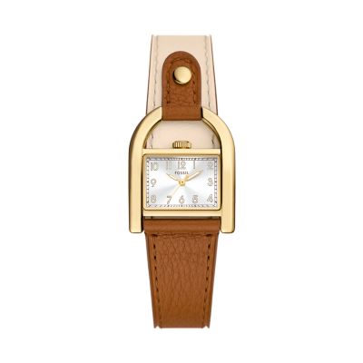 Orologio Harwell a tre sfere con cinturino LiteHide™ in pelle marrone e bianca