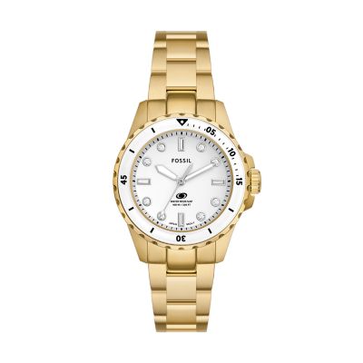 Fossil Blue Dive Three-Hand Gold-Tone Stainless Steel Watch