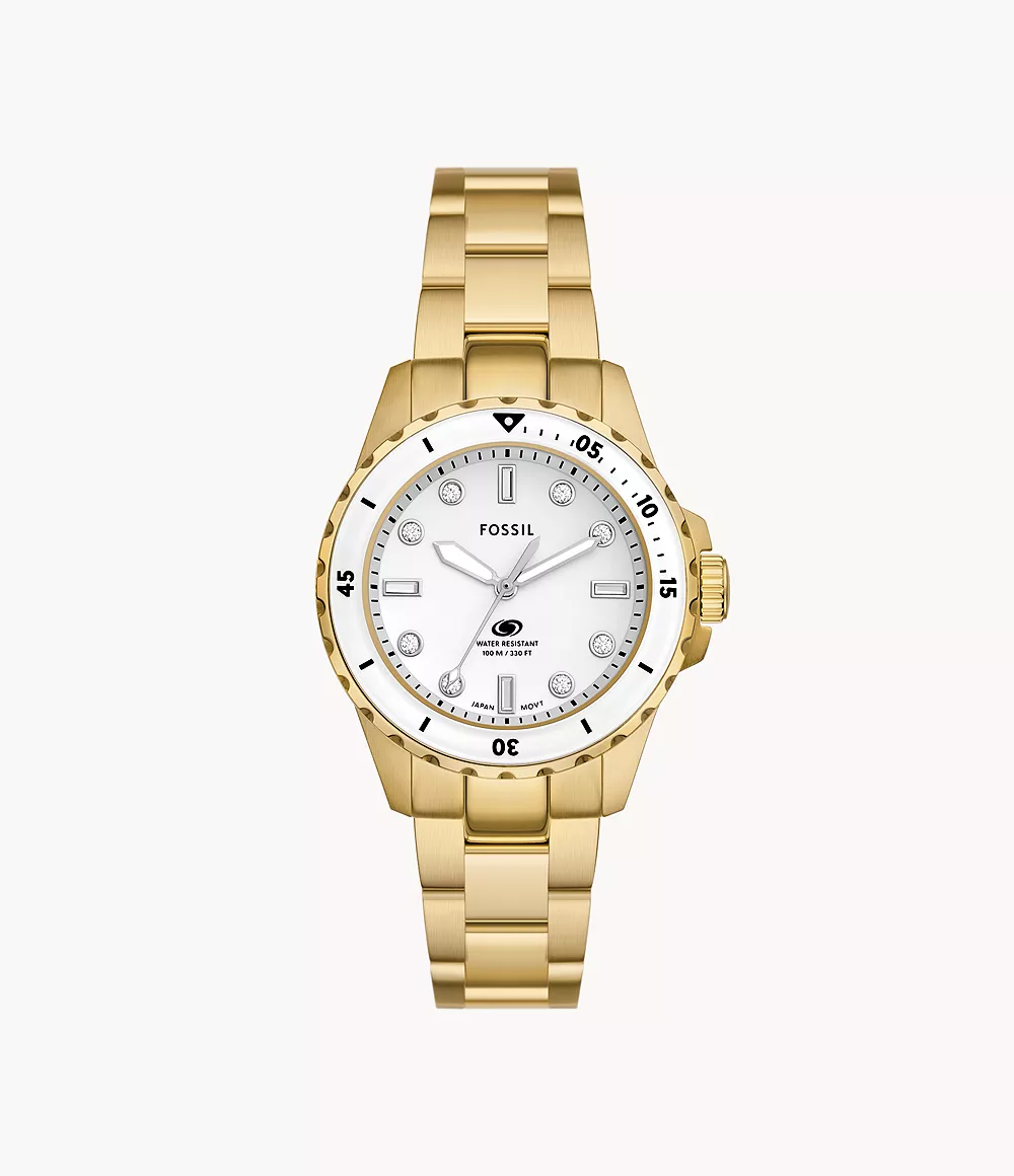 Fossil Blue Dive Three-Hand Gold-Tone Stainless Steel Watch

