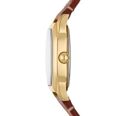 Harlow Three-Hand Medium Brown Leather Watch