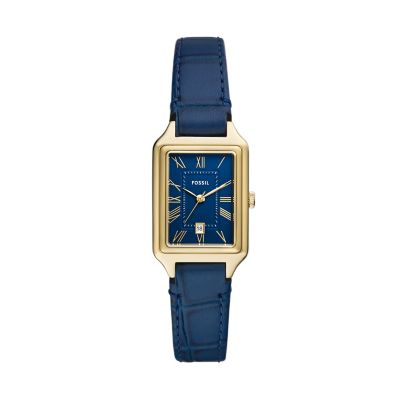 Montre Raquel à trois aiguilles avec date en cuir LiteHide™ façon croco, bleu marine