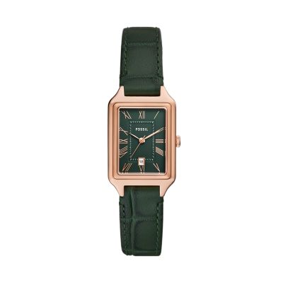 Montre Raquel à trois aiguilles avec date, en cuir LiteHide™ façon croco, vert