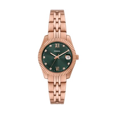 Montre Scarlette à trois aiguilles avec date, en acier inoxydable doré rose