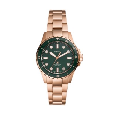 Rose Gold for Fossil Blue Dive Three-Hand Two-Tone Stainless Steel Watch