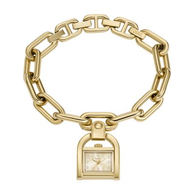 Bracelet-montre charm Harwell à trois aiguilles, en acier inoxydable, doré