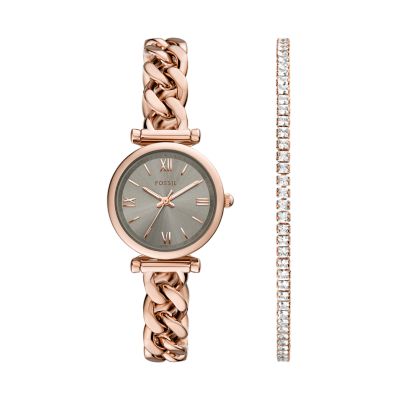 Fossil Set Armband Uhr Carlie 3-Zeiger-Werk Edelstahl roségoldfarben