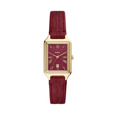 Raquel Three Hand Date Red Croco Leather Watch ES5383 Fossil