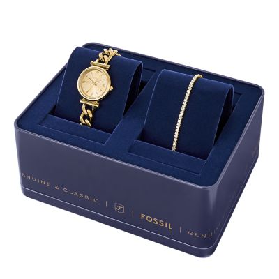 Carlie Three Hand Gold Tone Stainless Steel Watch and Bracelet Set ES5387SET Fossil