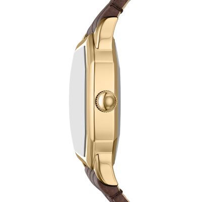 Harlow Three-Hand Brown Croco Leather Watch