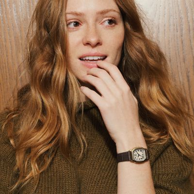 Harlow Three-Hand Brown Croco Leather Watch