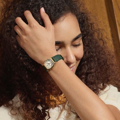 Harlow Three-Hand Green Croco Leather Watch