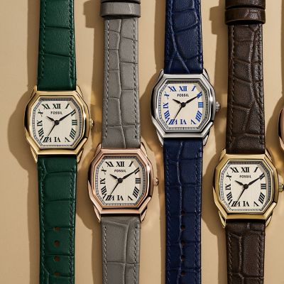 Harlow Three-Hand Grey Croco Leather Watch