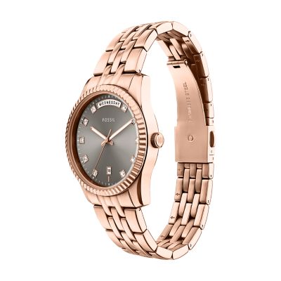 Scarlette Three-Hand Day-Date Rose Gold-Tone Stainless Steel 