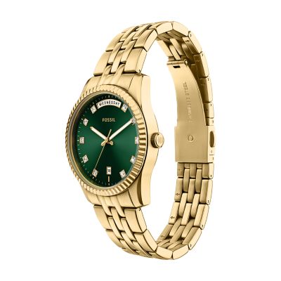 Scarlette 三針デイデイト ゴールドトーン ステンレススチールウォッチ