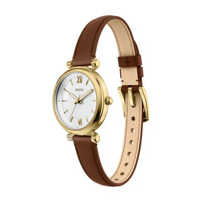 Carlie Mini Three-Hand Brown Leather Watch