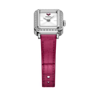 FOSSIL Rectangle Women PINK Acetate Frame Fossil Womens Raquel Three-Hand Date Stainless Steel Watch  main image 2