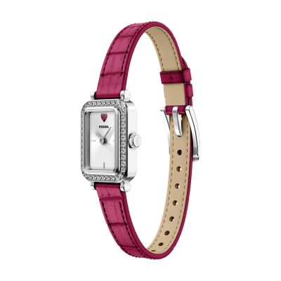 FOSSIL Rectangle Women PINK Acetate Frame Fossil Womens Raquel Three-Hand Date Stainless Steel Watch  main image 4