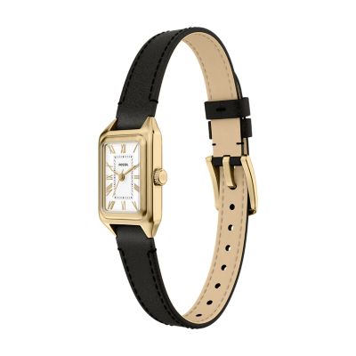 Raquel Mini Three-Hand Black Leather Watch