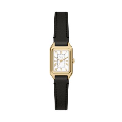 Raquel Mini Three-Hand Black Leather Watch