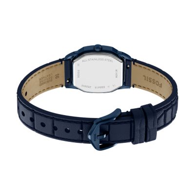 Harlow Three-Hand Navy Leather Watch