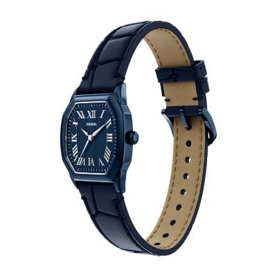 Harlow Three-Hand Navy Leather Watch