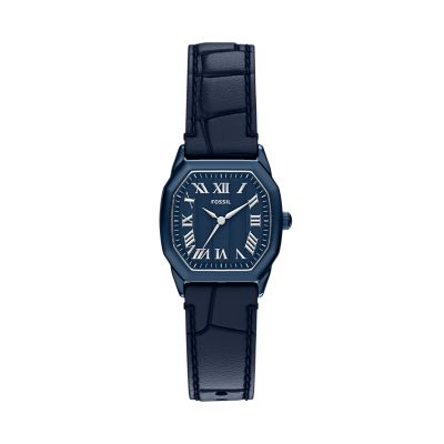 Harlow Three-Hand Navy Leather Watch