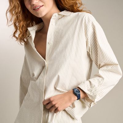 Harlow Three-Hand Navy Leather Watch