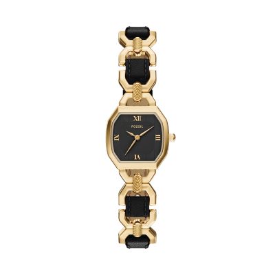 Black,Gold for Harlow Three-Hand Brown Leather and Gold-Tone Stainless Steel Watch