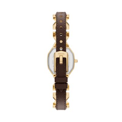 Harlow 22mm Three-Hand Brown Leather and Gold-Tone Stainless Steel Watch