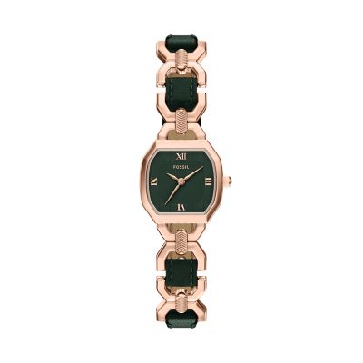 Green,Rose Gold for Harlow Three-Hand Brown Leather and Gold-Tone Stainless Steel Watch