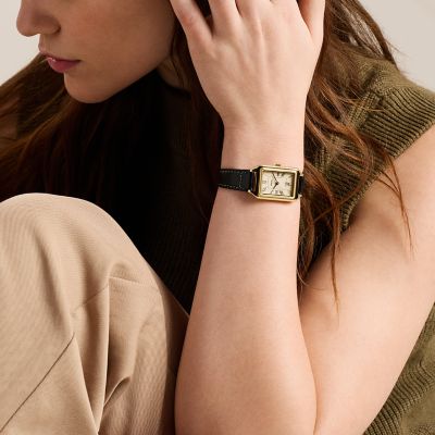 Raquel 23mm Three-Hand Date Black Leather Watch