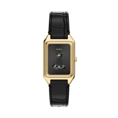 Raquel 26 mm Two-Hand Black Croco Leather Watch