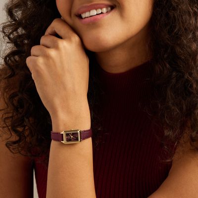 Raquel 18mm Three-Hand Red Leather Watch