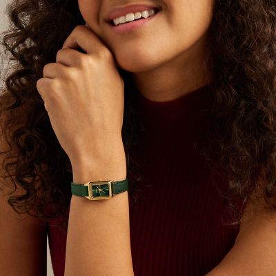 Raquel 18mm Three-Hand Green Leather Watch