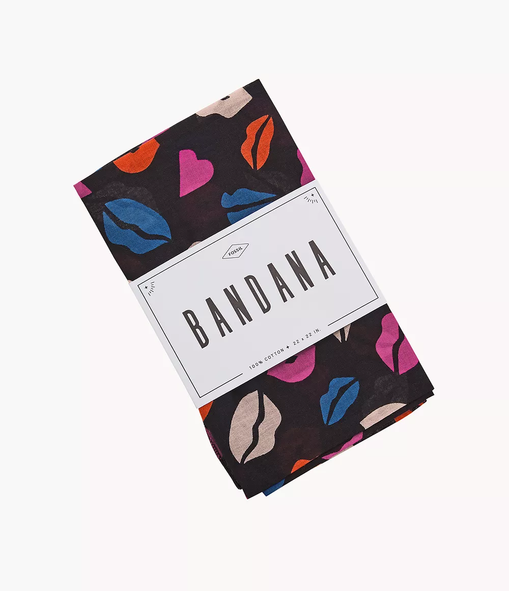 Fossil Femmes Bandana bouches et cœurs -Noir Bleu Rose