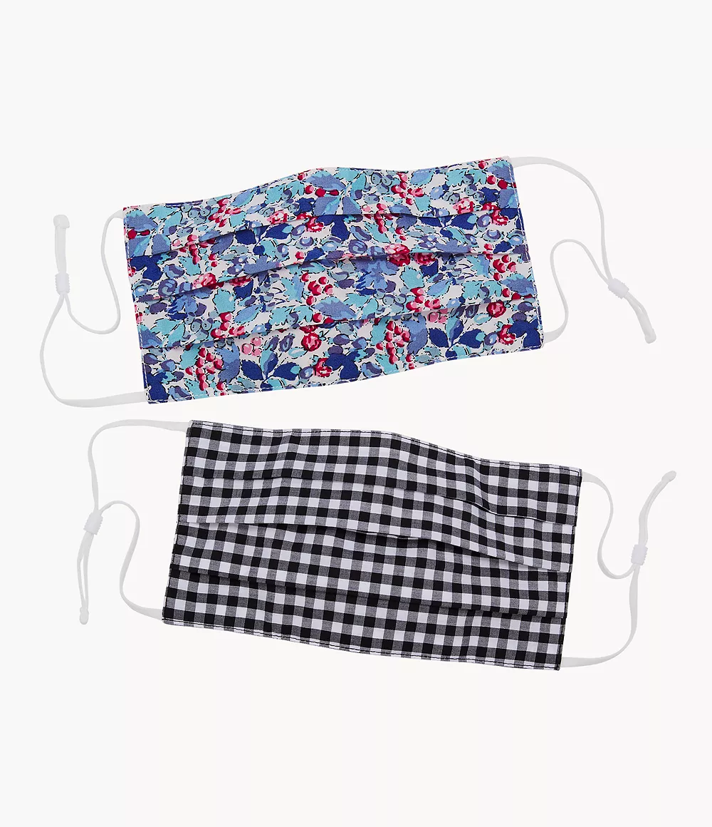 Fossil Combinaison Lot de 2 masques réversibles unisexes à motifs floraux et en damier -Noir Bleu Ro