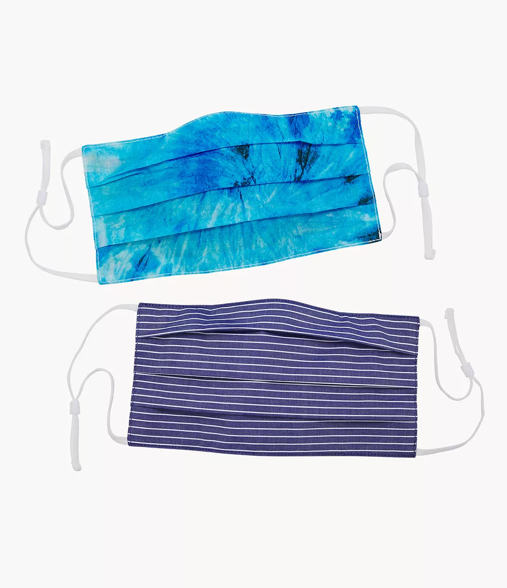 Fossil Combinaison Lot de 2 masques réversibles unisexes à motifs tie and dye et à rayures -Bleu Ros