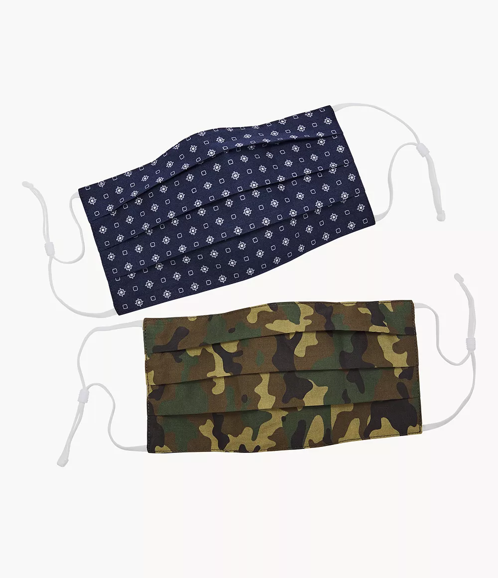 Fossil Combinaison Lot de 2 masques réversibles unisexes à motifs foulard et camouflage -Bleu Marron
