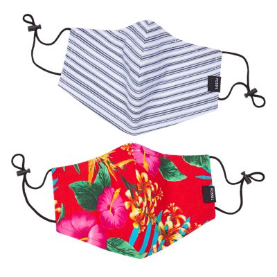 Limited Quantity- Set Of 2 Striped And Floral Unisex Face Masks  FCU0349998