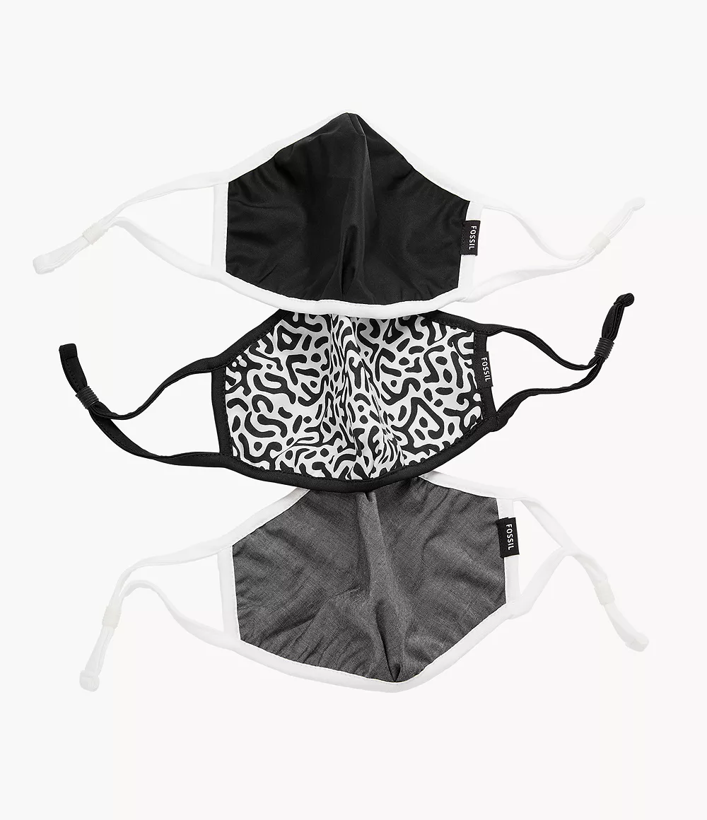 Fossil Combinaison Lot de 3 masques unisexes à imprimés multiples -Noir Gris Blanc