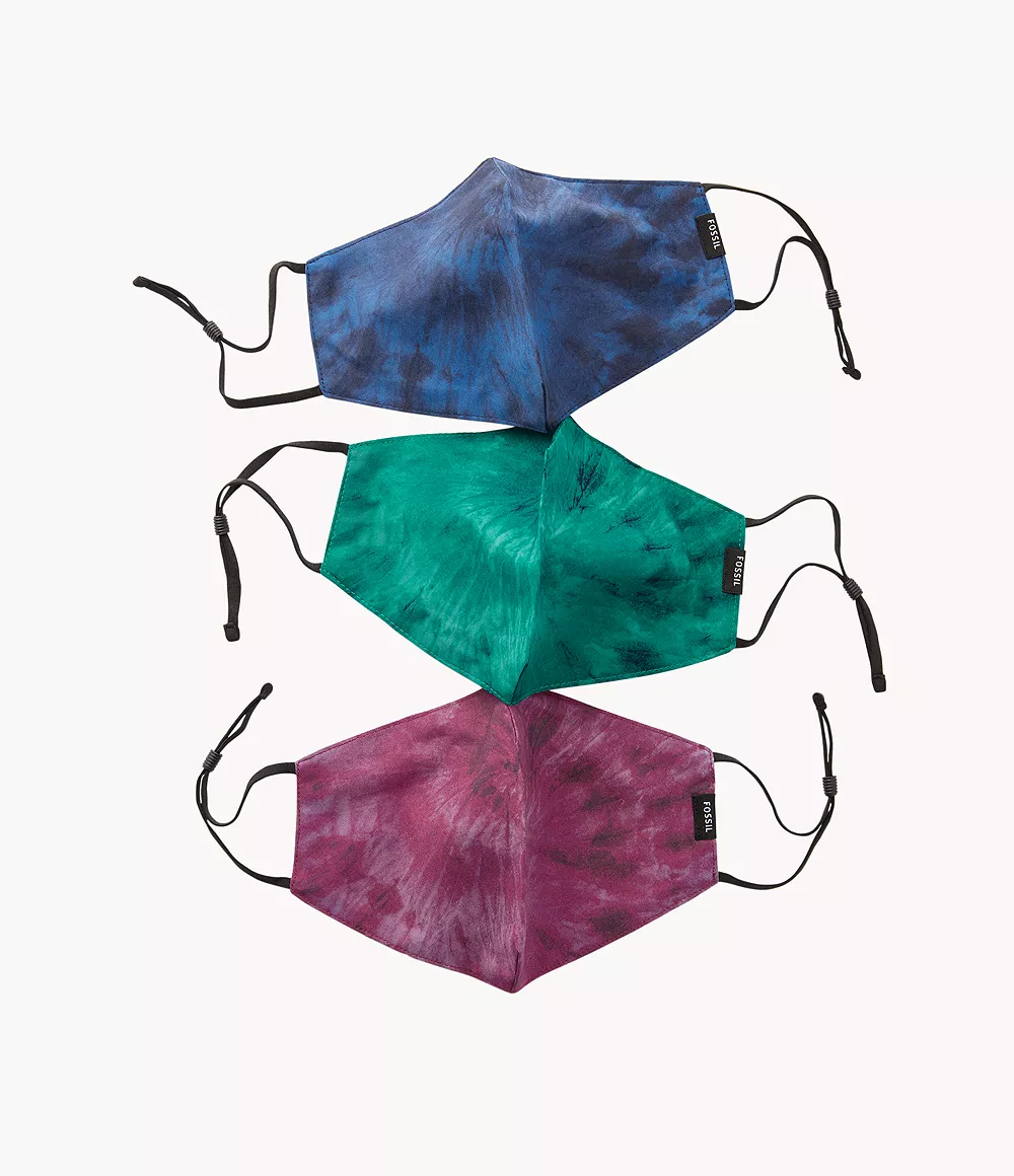 Fossil Combinaison Lot de 3 masques unisexes à motif tie and dye -Bleu Vert Violet