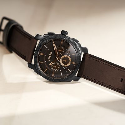 Machine Mid-Size Chronograph Brown Leather Watch - FS4656 - Fossil