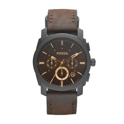 Machine Mid-Size Chronograph Brown Leather Watch - FS4656 - Fossil
