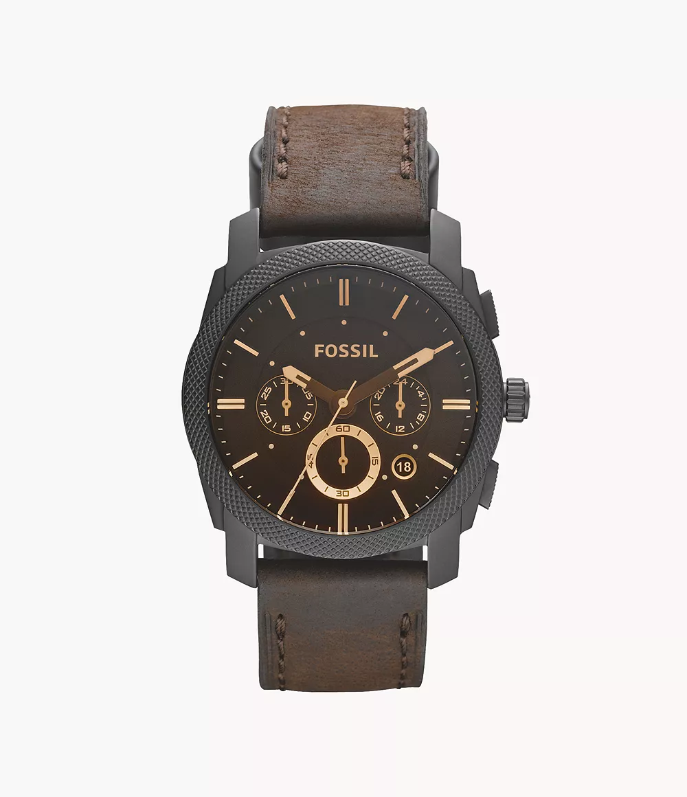 Machine Mid-Size Chronograph Brown Leather Watch
