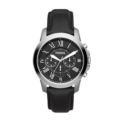 Fossil watch men's 2025 black leather strap