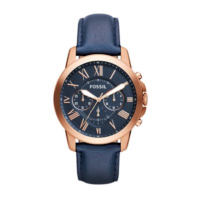 Navy Leather Watch - Grant FS4835 Chronograph Fossil -