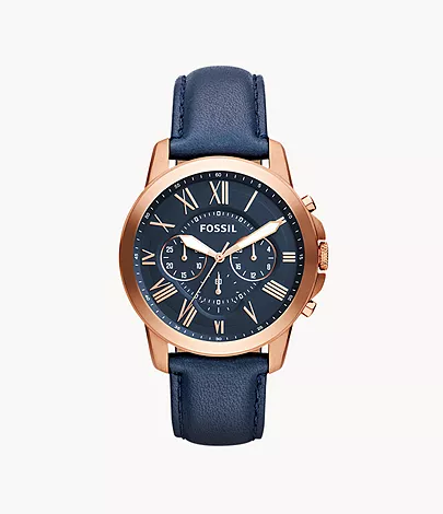 Grant Chronograph Navy Leather Watch - FS4835 - Fossil