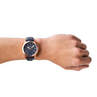 Grant Chronograph Navy Leather Watch - FS4835IE - Fossil