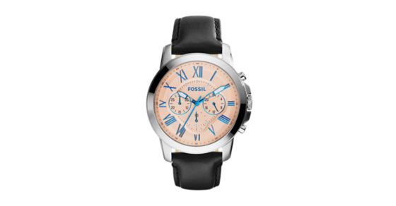 fossil grant chronograph black leather watch